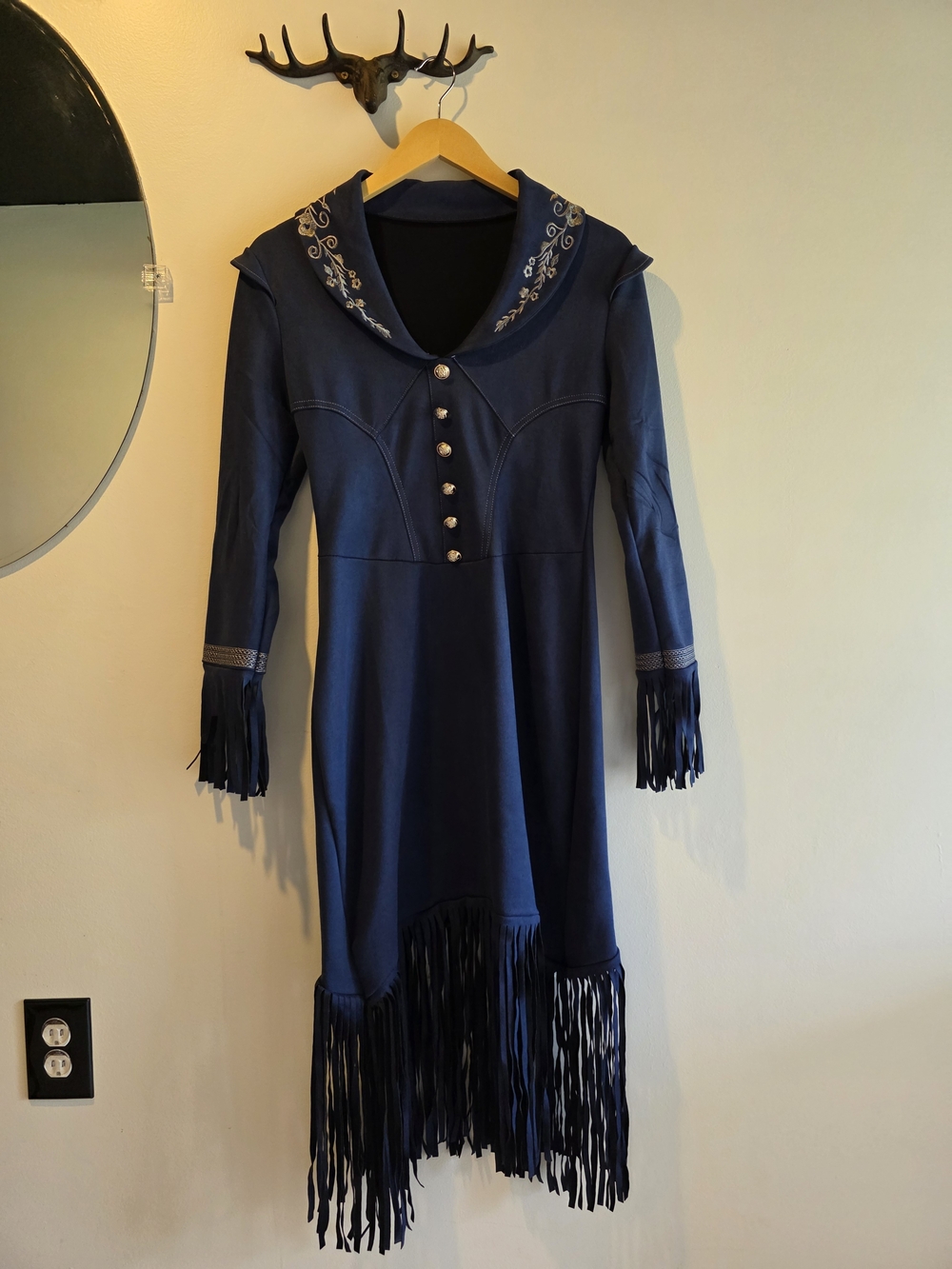 Western Embroidered Fringe Long-Sleeve Dress